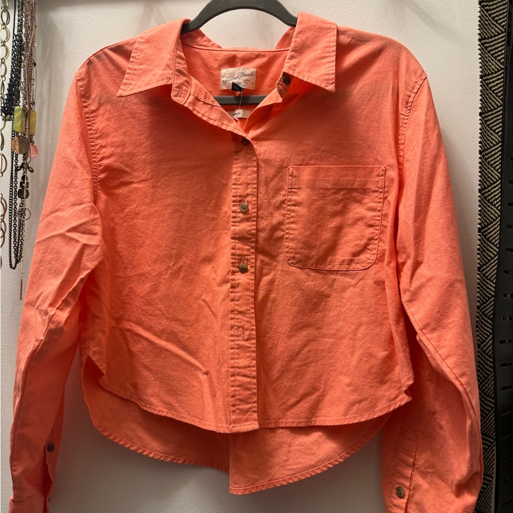Coral Button Down Shirt Cropped Style Size Medium